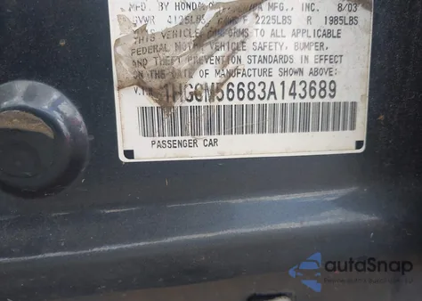 2003 Honda Accord 2.4 Ex from USA, damaged, VIN 1HGCM56683A143689